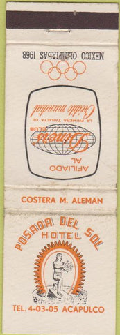 Matchbook Cover - Posada Del Sol Hotel Acapulco Mexico 1968 Olympics WEAR