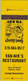 Matchbook Cover - Van Nik's Restaurant Denver IA