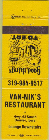 Matchbook Cover - Van Nik's Restaurant Denver IA