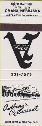 Matchbook Cover - Anthony's Restaurant Omaha NE