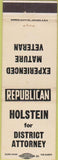Matchbook Cover - Holstein District Attorney Republican NO TOWN