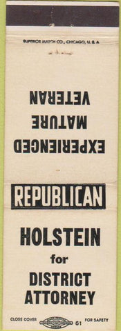 Matchbook Cover - Holstein District Attorney Republican NO TOWN