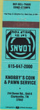 Matchbook Cover - Knobby's Coin Pawn Clarksville TN stamps