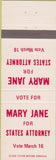 Matchbook Cover - Mary Jane States Attorney election