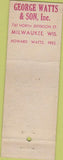 Matchbook Cover - Watts China Glass Milwaukee WI