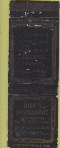 Matchbook Cover - Dick's Restaurant Torrington CT WORN