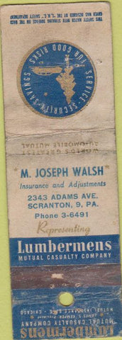 Matchbook Cover - Lumbermens Insurance Scranton PA WORN