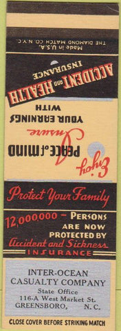 Matchbook Cover - Inter Ocean Casualty Insurance Greensboro NC
