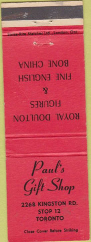 Matchbook Cover - Paul's Gift Shop Toronto ON