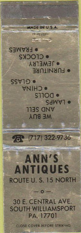Matchbook Cover - Ann's Antiques South Williamsport PA WEAR