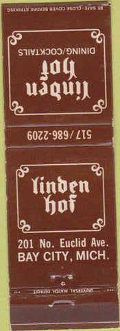 Matchbook Cover - Linden Hof Bay City MI