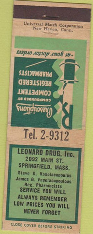 Matchbook Cover - Leonard Drug Co Springfield MA