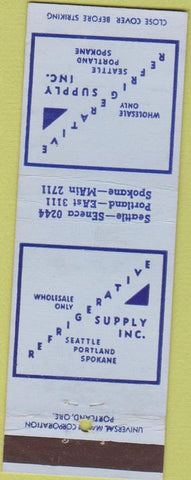Matchbook Cover - Refrigerative Supply Seattle Spokane WA Portland OR