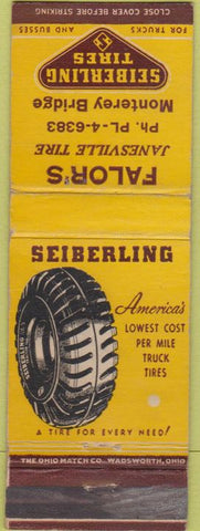 Matchbook Cover - Seiberling Tires Falor's Janesville? WI WEAR