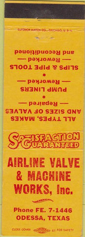 Matchbook Cover - Airline Valve Machine Works Odessa TX