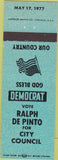 Matchbook Cover - Ralph De Pinto City Council Franklin MA?