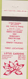 Matchbook Cover - Lotus Gardens Indianapolis Greenwood Carmel IN