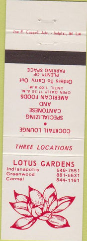 Matchbook Cover - Lotus Gardens Indianapolis Greenwood Carmel IN