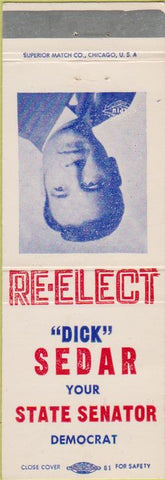Matchbook Cover - Dick Sedar State Senate democrat Wyoming WY