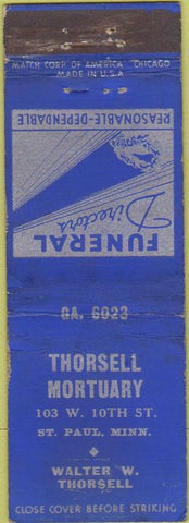 Matchbook Cover - Thorsell Mortuary funearl ST Paul MN WORN