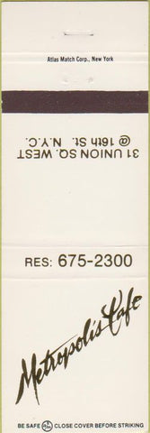 Matchbook Cover - Metropolis Cafe New York City