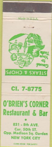 Matchbook Cover - O'Brien's Corner Restaurant New York City