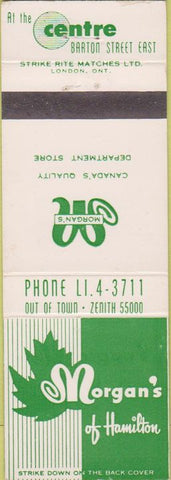 Matchbook Cover - Morgan's Hamilton ON Department Store