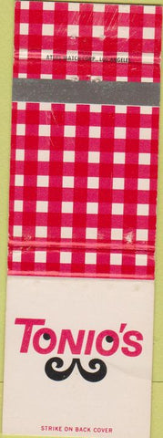 Matchbook Cover - Tonio's Coffee Shop Pasadena Torrance CA WEAR