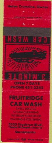 Matchbook Cover - Fruitridge Car Wash Sacramento CA