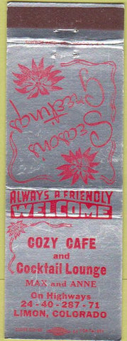 Matchbook Cover - Cozy Cafe Bar Limon CO