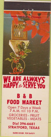 Matchbook Cover - B and B Food Market Stratford TX