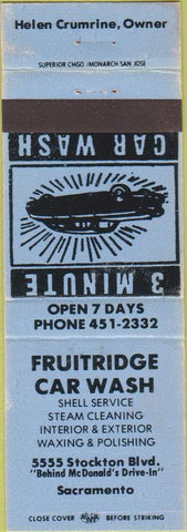 Matchbook Cover - Fruitridge Car Wash Sacramento CA