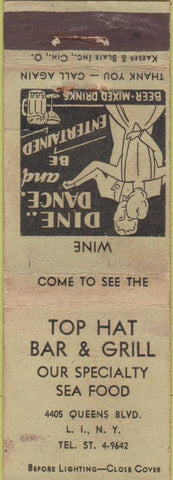 Matchbook Cover - Top Hat Bar Grill Long Island NY WEAR