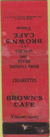 Matchbook Cover - Brown's Cafe Vinton IA WORN odd manumark location