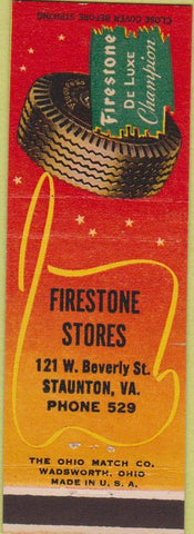 Matchbook Cover - Firestone Tires Staunton VA
