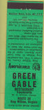 Matchbook Cover - Green Galbe Restaurant King William VA Perkins Americana