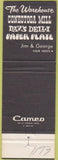 Matchbook Cover - The Warehouse Restaurant Manayunk Philadelphia Rolls Royce