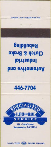 Matchbook Cover - Clutch Brake Service Sacramento CA