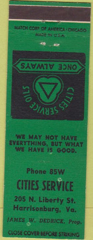 Matchbook Cover - Cities Oil Gas Harrisonburg VA