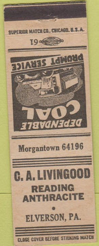 Matchbook Cover - CA Livingood Coal Elverson PA