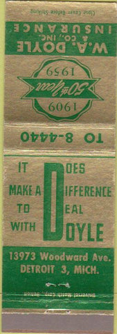 Matchbook Cover - Wa Doyle Insurance Detroit MI