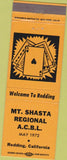 Matchbook Cover - Mount Shasta Regional ACBL 1972 Redding CA