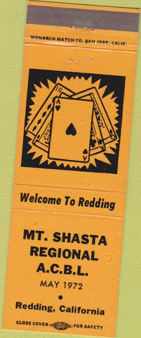 Matchbook Cover - Mount Shasta Regional ACBL 1972 Redding CA