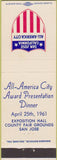 Matchbook Cover - All America City Awards San Jose CA 1961