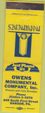 Matchbook Cover - Owens Monuments Bangor PA headstones