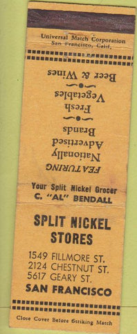 Matchbook Cover - Split Nickel Stores San Francisco CA grocery WEAR