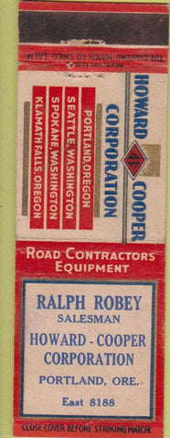 Matchbook Cover - Howard Cooper Corp Portland OR Road Contractor Equipment