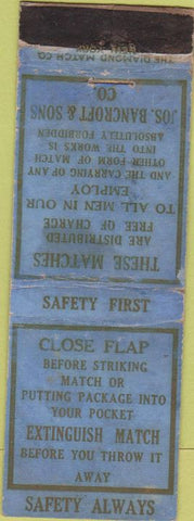 Matchbook Cover - Jos Bancroft Sons Matches Safety Always Footer DQ WORN