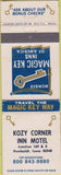 Matchbook Cover - Kozy Corner Inn Motel Humboldt IA