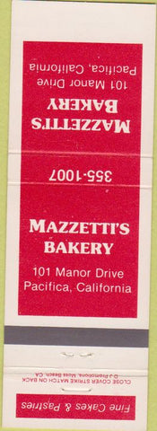 Matchbook Cover - Mazzetti's Bakery Pacifica CA